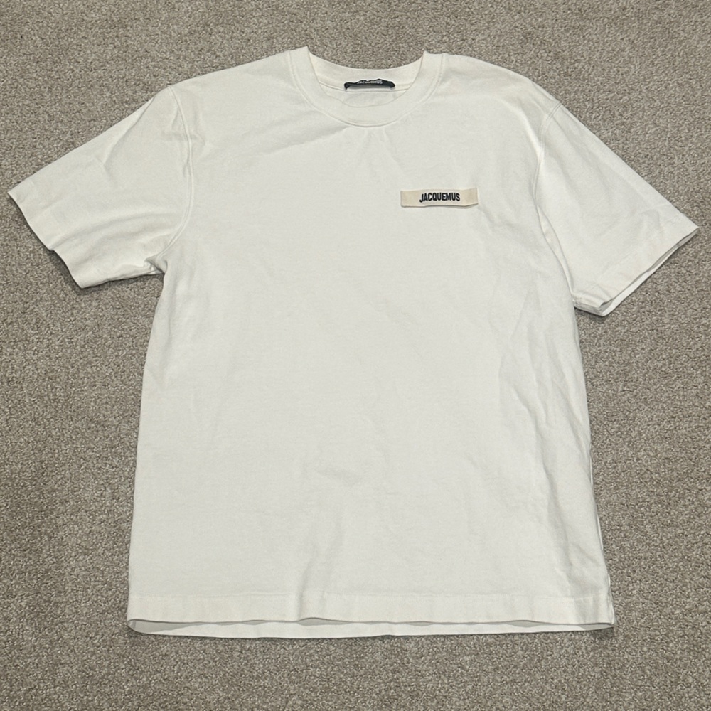 Jacquemus White Crewneck T-Shirt with Small Logo Patch